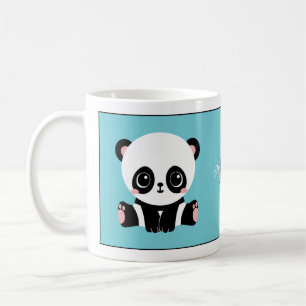 Caneca De Café Azul de bolha personalizada Panda branca monograma