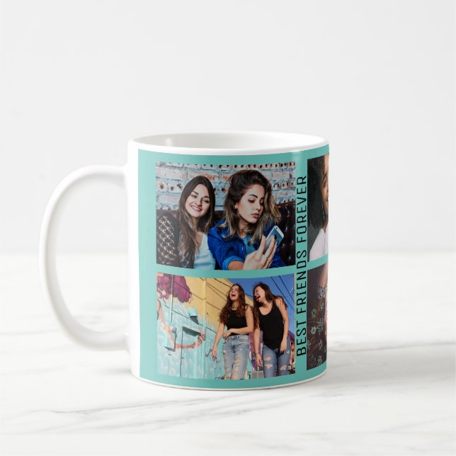 Caneca De Café Azul de Colagem Personalizada para Melhor Amigos p (Esquerda)