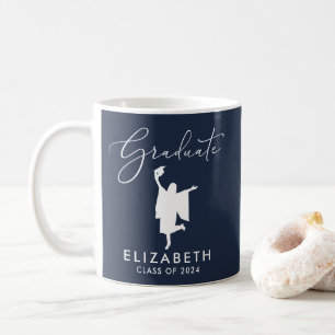 Caneca De Café Azul de Graduação de Script Elegante