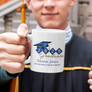 Caneca De Café Azul de graduação personalizada e Dourado 20XX