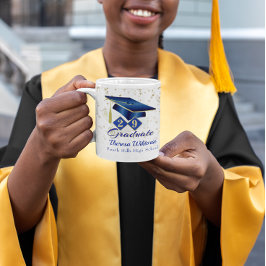 Caneca De Café Azul de Graduação Personalizado e Dourado