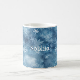 Caneca De Café Azul de Inverno Flocos de Neve Brancos Natal