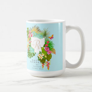 Caneca De Café Azul de Monograma Tropical Garden