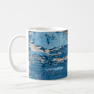 Caneca De Café Azul de Vintage: Textura Antiga de Madeira