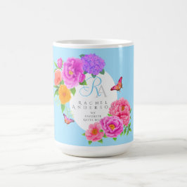Caneca De Café Azul do Jardim dos Monogramas românticos