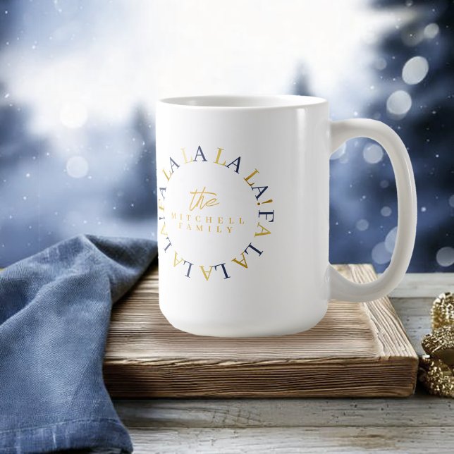 Caneca De Café Azul Dourado Natal Fa La ID1009 (Criador carregado)