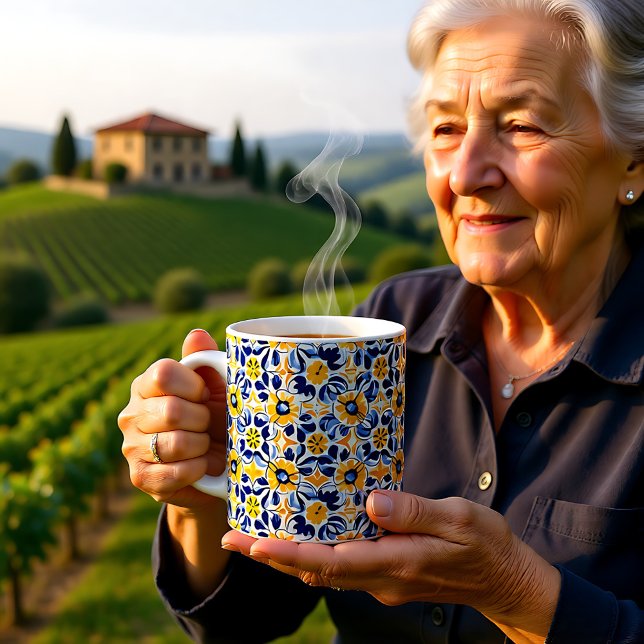 Caneca De Café 💛 💙 Azul e amarelo, Azulejos florais (💛💙 Blue and yellow, floral Azulejos Coffee Mug)