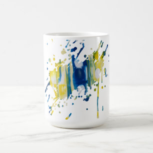 Caneca De Café Azul e amarelo    obra de arte feita à mão 