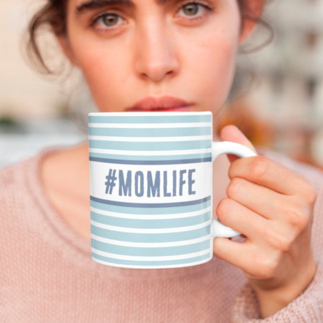Caneca De Café Azul e branco da momlife (Criador carregado)