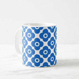 Caneca De Café Azul e branco padrão floral simples floral retro