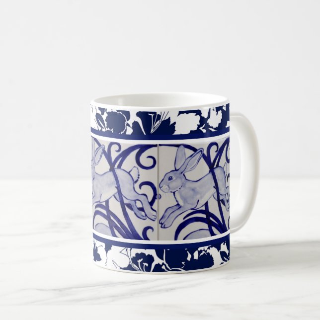 Caneca De Café Azul e coelho branco lebre tonalidade (Frente Esquerda)