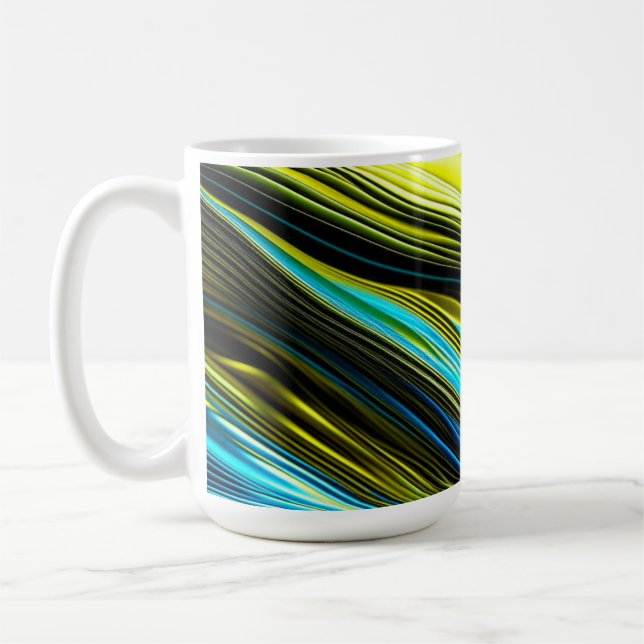 Caneca De Café Azul e Dourado Abstrato de Seda e Rolos de Satanás (Esquerda)