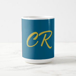 Caneca De Café Azul e Dourado Monograma Moderno Minimalista