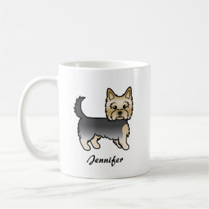 Caneca De Café Azul E Dourado Yorkshire Terrier Cartoon Dog & Nam