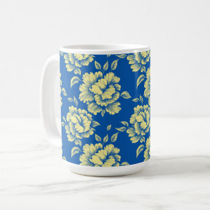 Caneca De Café Azul e Peony Toile Amarelo - Decoração do País Fra