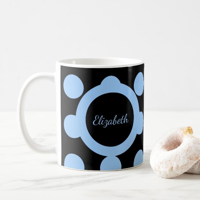 Caneca De Café Azul e preto com bolinhas e nome (Com Donut)