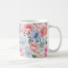 Caneca De Café Azul e Rosa Floral 