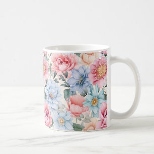 Caneca De Café Azul e Rosa Floral