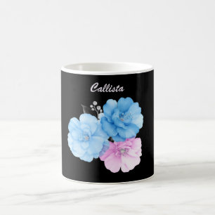 Caneca De Café Azul e Rosa Floral Chic