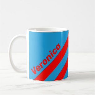 Caneca De Café Azul Elétrico Retro Vermelho Três Listras com Nome