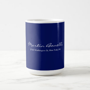 Caneca De Café Azul Escuro Branco Minimalista Roteiro Simples Pla