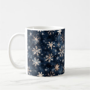 Caneca De Café Azul Escuro Simples com Flocos de Neve