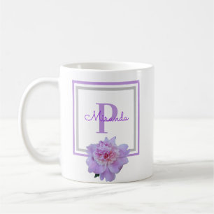 Caneca De Café Azul-flor rosa monograma