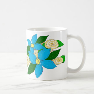 Caneca De Café Azul Floral Brilhante