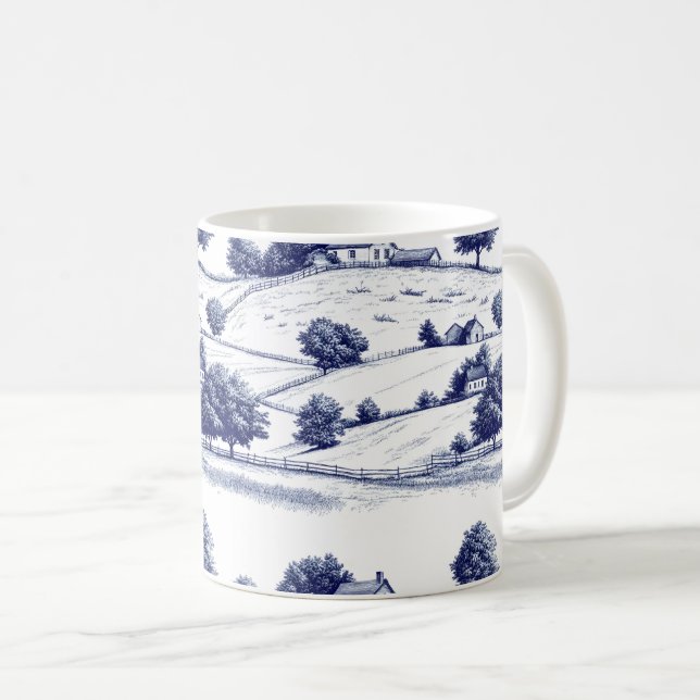 Caneca De Café Azul Francês Toile Vintage Arquitetura Pastoral (Frente Esquerda)