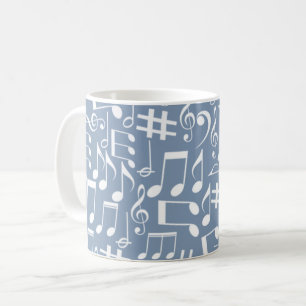 Caneca De Café Azul Fumê Claro com Notas Musicais Dançantes