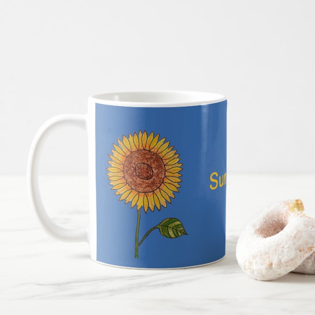 Caneca De Café Azul girassol (Com Donut)
