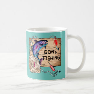 Caneca de café azul Gone Fishing