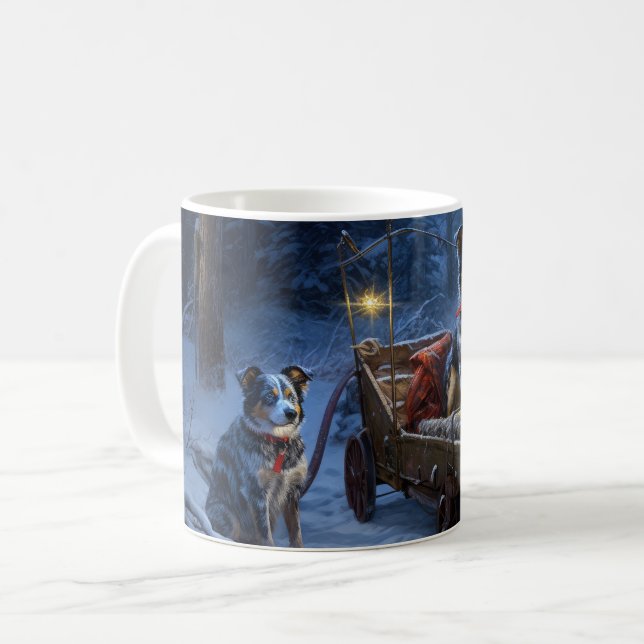 Caneca De Café Azul Heeler Snowy Sleigh Decência de Natal (Frente Esquerda)
