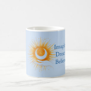 Caneca De Café Azul Imagine Sonho Acredite Ouro Laranja Sol Mão
