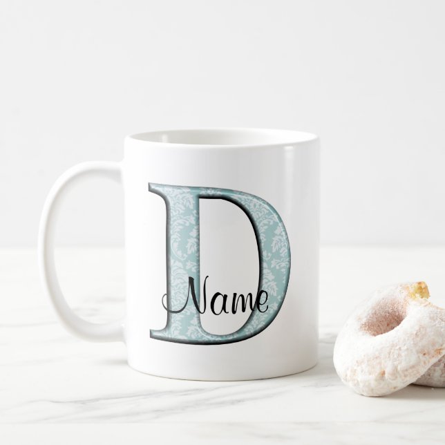 Caneca De Café Azul Impressão D monograma iniciais Café Mug (Com Donut)