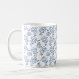 Caneca De Café Azul Indigo bonito no Padrão Plástico Étnico Branc
