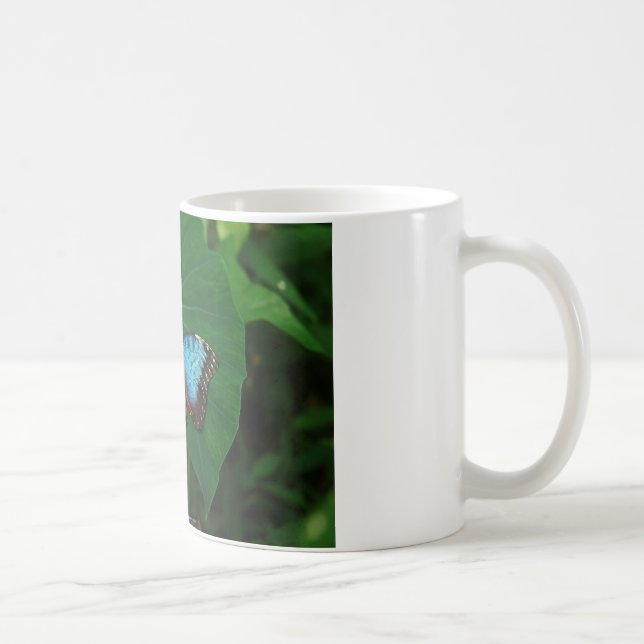 Caneca De Café Azul Iridescente com Asas Borboletas Pretas (Direita)