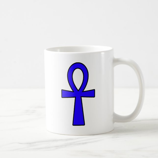 Caneca De Café Azul jeroglífico egípcio da chave da vida dos (Direita)