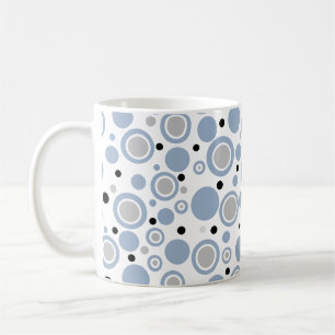 Caneca De Café Azul Loira Prateado Preto Círculos Geométricos