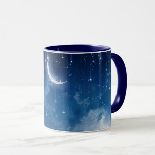 Caneca de café azul-lua e céu-noturno