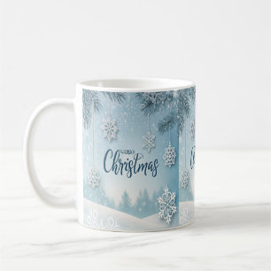 Caneca De Café Azul Macio & Calmo Design de Neve de Natal Cristal