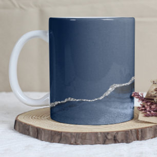 Caneca De Café Azul Marinho Ágata Prata