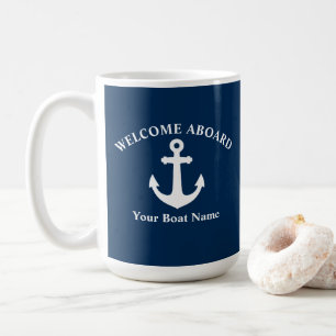 Caneca De Café Azul Marinho Bem-vindo a Bordo Nome do Barco Âncor