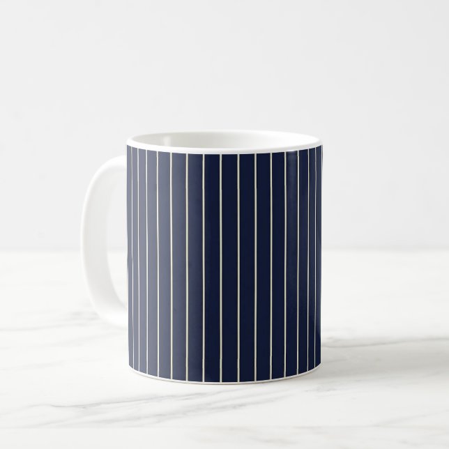 Caneca De Café Azul Marinho Clássico com Listras de Marfim Magro (Frente Esquerda)