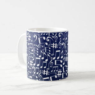 Caneca De Café Azul Marinho Cobalto Azul Branco Notas Musicais Da