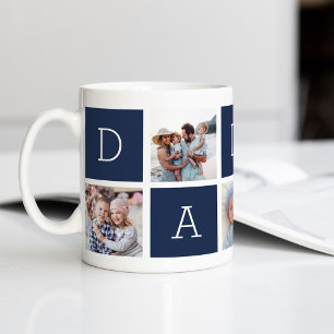 Caneca De Café Azul marinho Colagem de fotos do Pai 5 personali