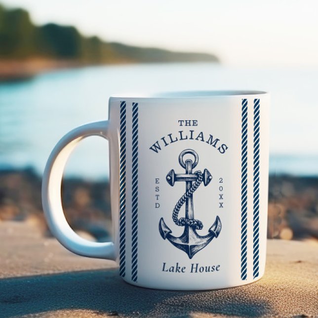 Caneca De Café Azul Marinho do Lago Anchor Náutico (Criador carregado)