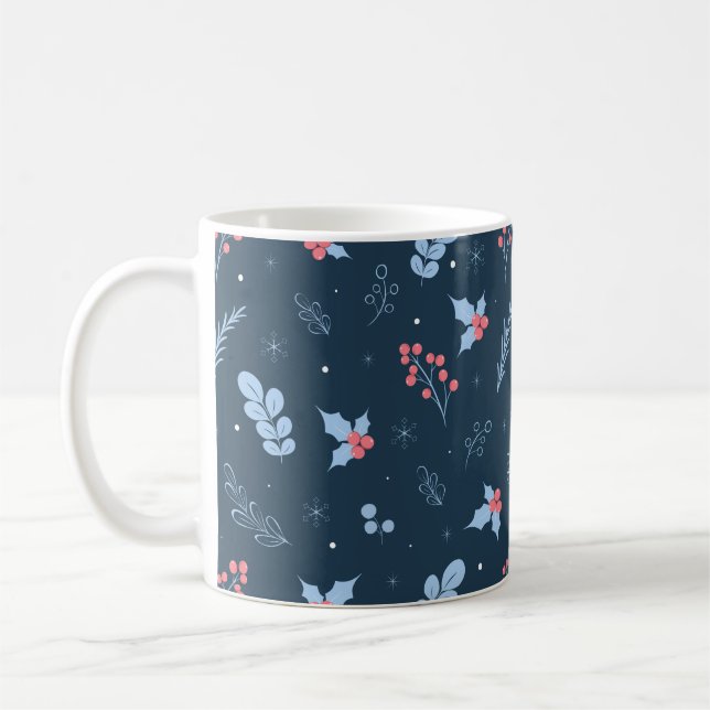 Caneca de Café Azul Marinho Inverno com Frutas e F (Esquerda)