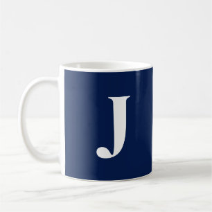 Caneca De Café Azul Marinho Moderno C41 Monograma Inicial Branco 