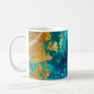 Caneca De Café Azul Marinho Moderno e Abstrato da Terra Dourada